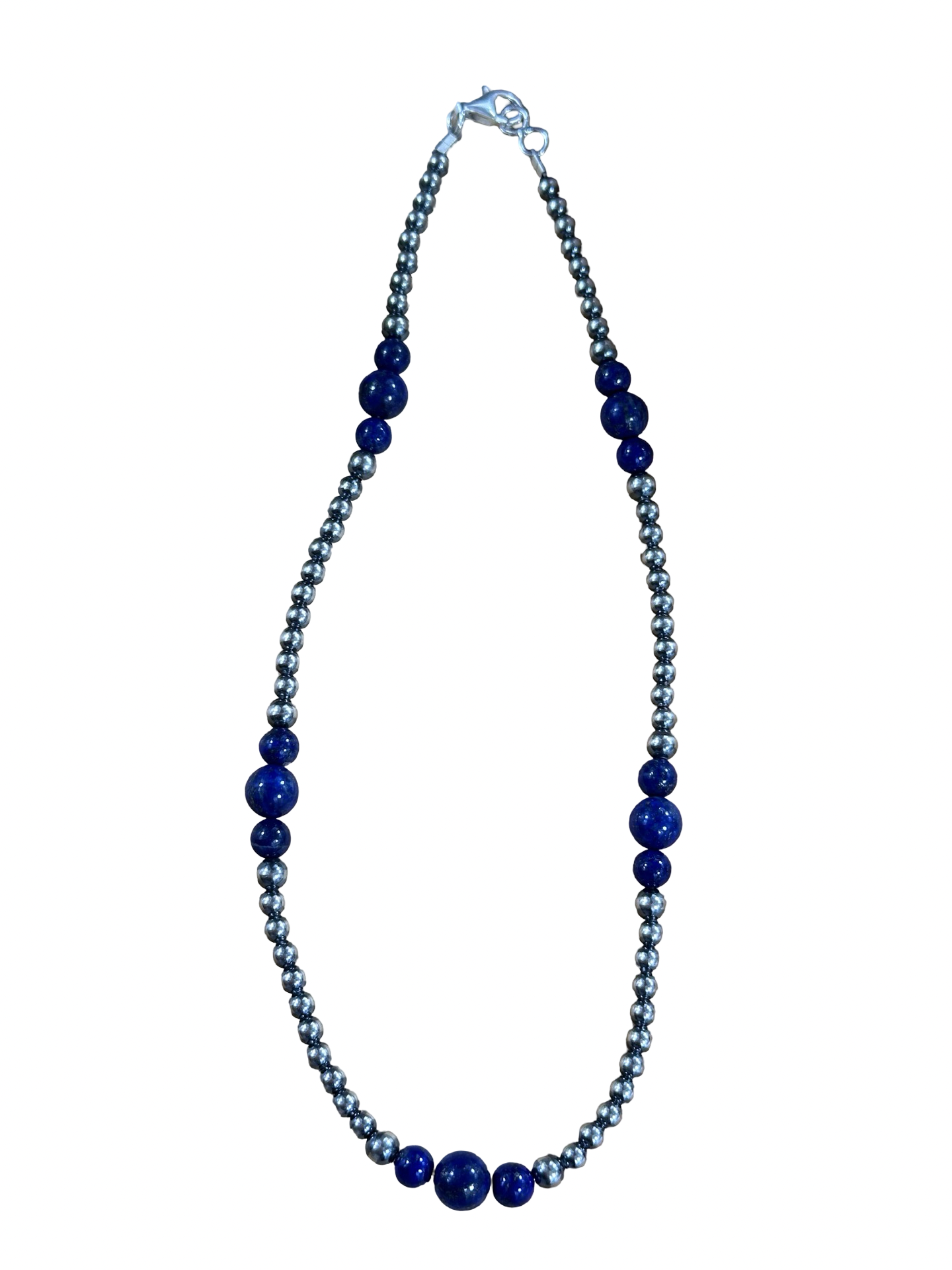4-8mm Sterling Silver and Lapis Necklace