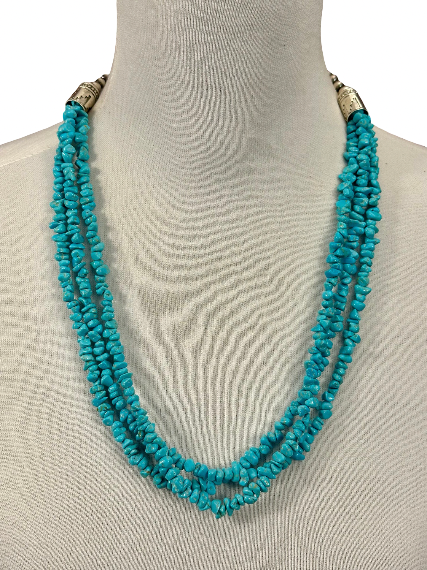 Kingman Turquoise 3 Strand Chip & Sterling Pearl Necklace
