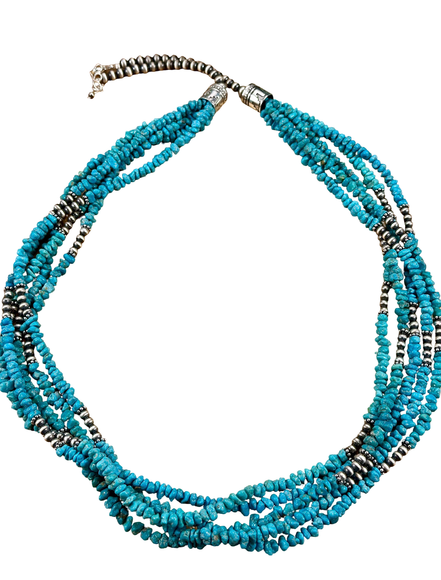 Kingman Turquoise Chip & Sterling Pearl Necklace