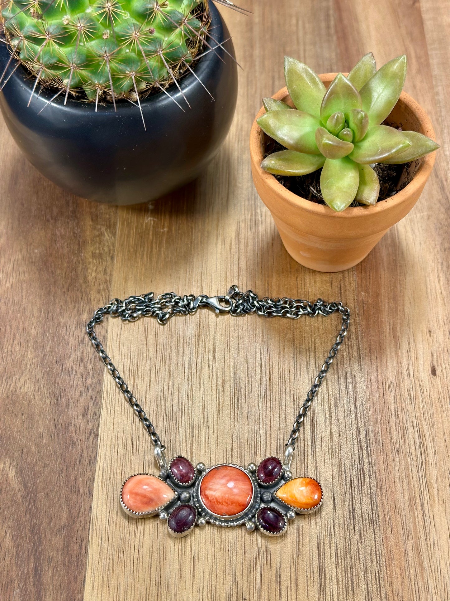 Spiny Cluster Bar Sterling Silver Necklace