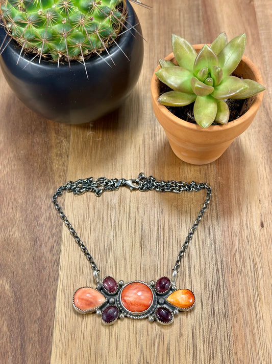 Spiny Cluster Bar Sterling Silver Necklace