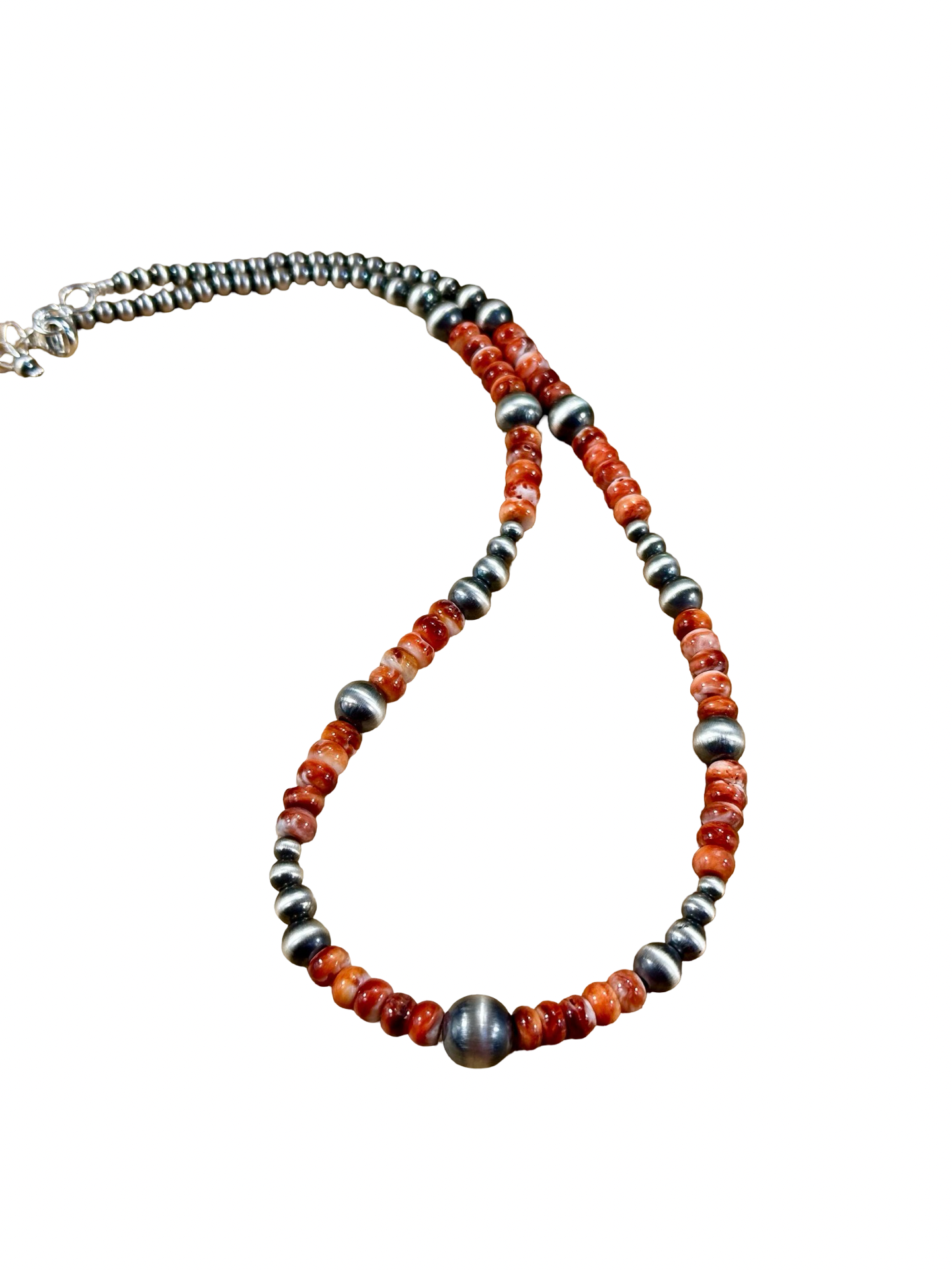 Red Spiny Oyster & Silver Pearl Bead Necklace