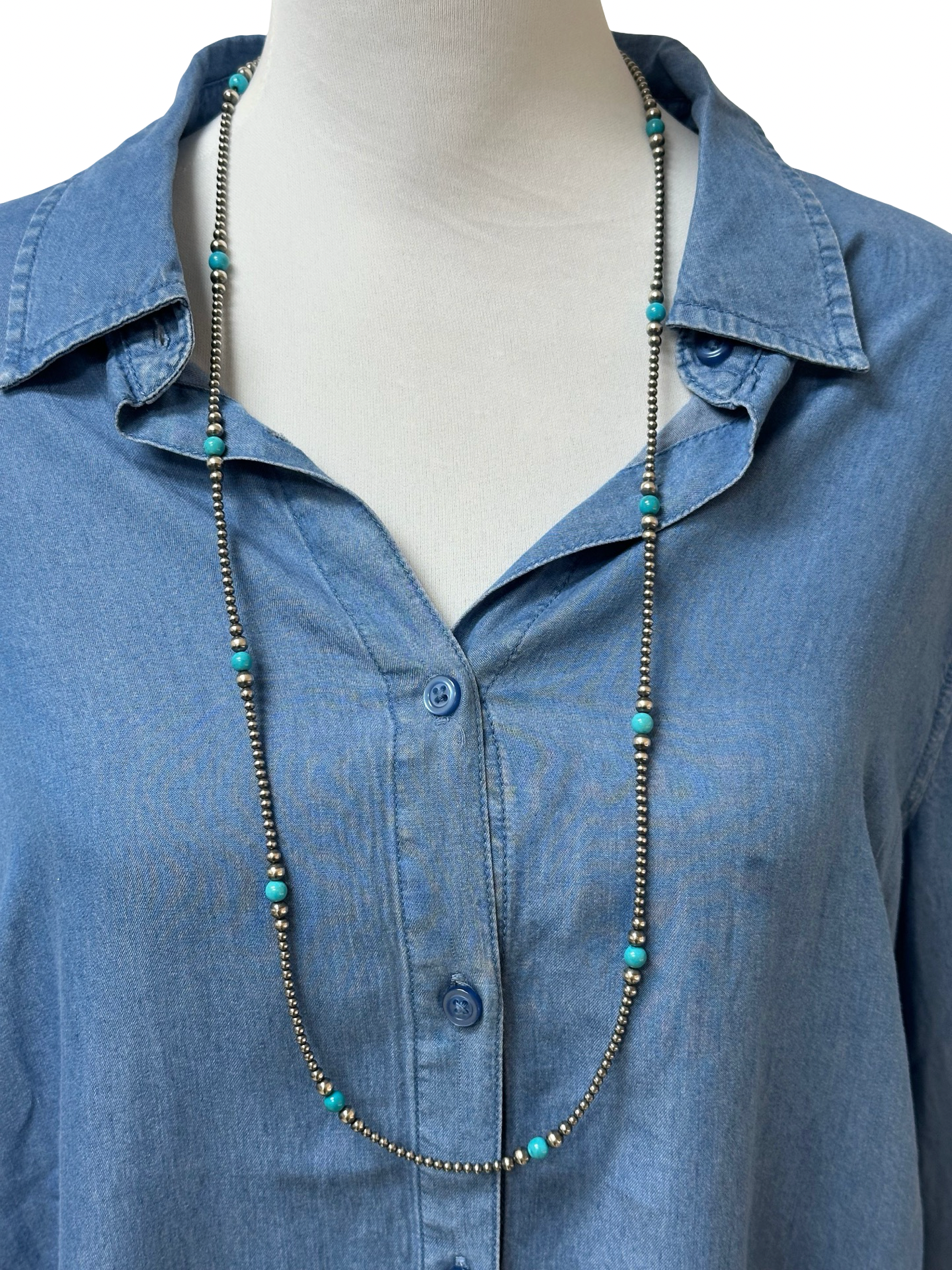 36" Sterling Pearl and Turquoise Necklace