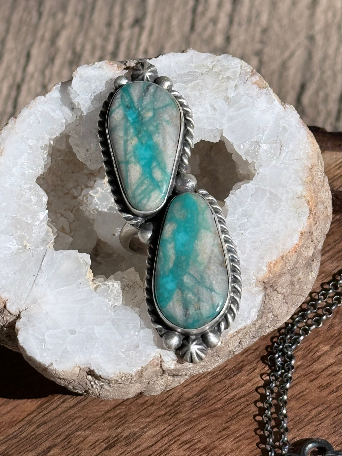 Royston Ribbon Turquoise 2 Stone Sterling Ring