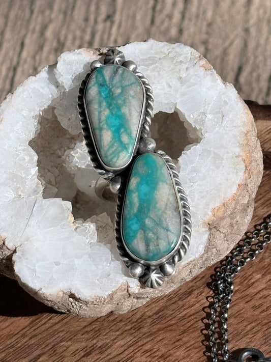 Royston Ribbon Turquoise 2 Stone Sterling Ring