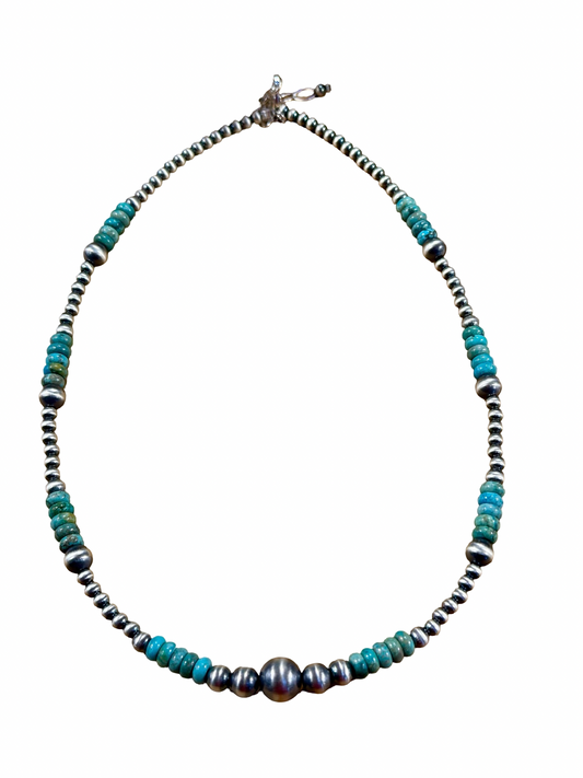 Kingman Turquoise and Silver Pearl Necklace