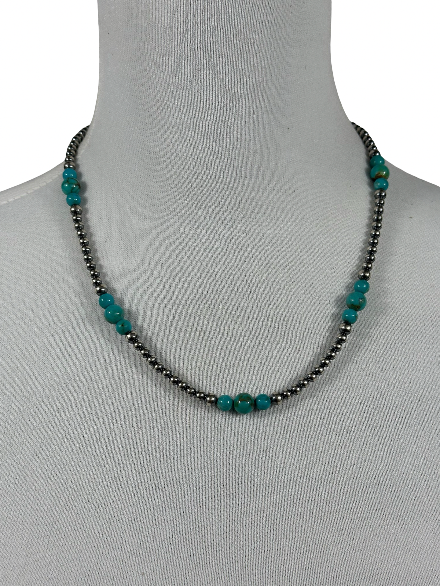 4-8mm Sterling Silver and Turquoise Necklace