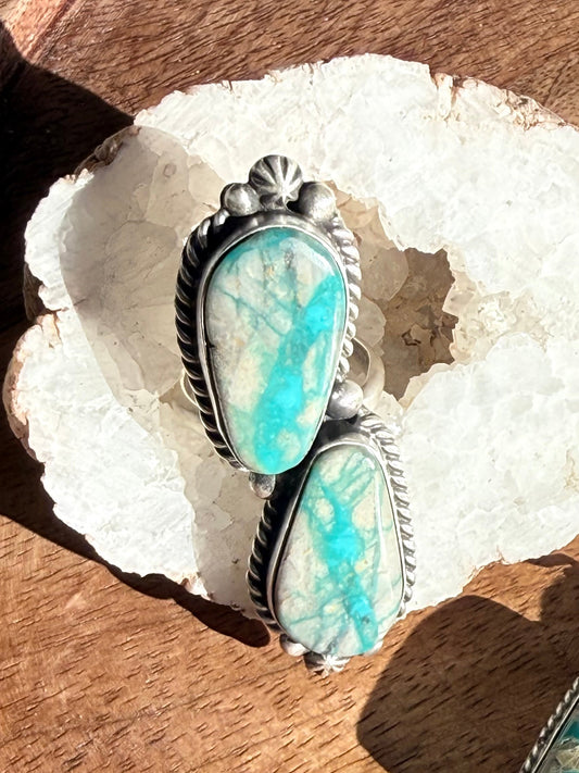 Royston Ribbon Turquoise 2 Stone Sterling Ring