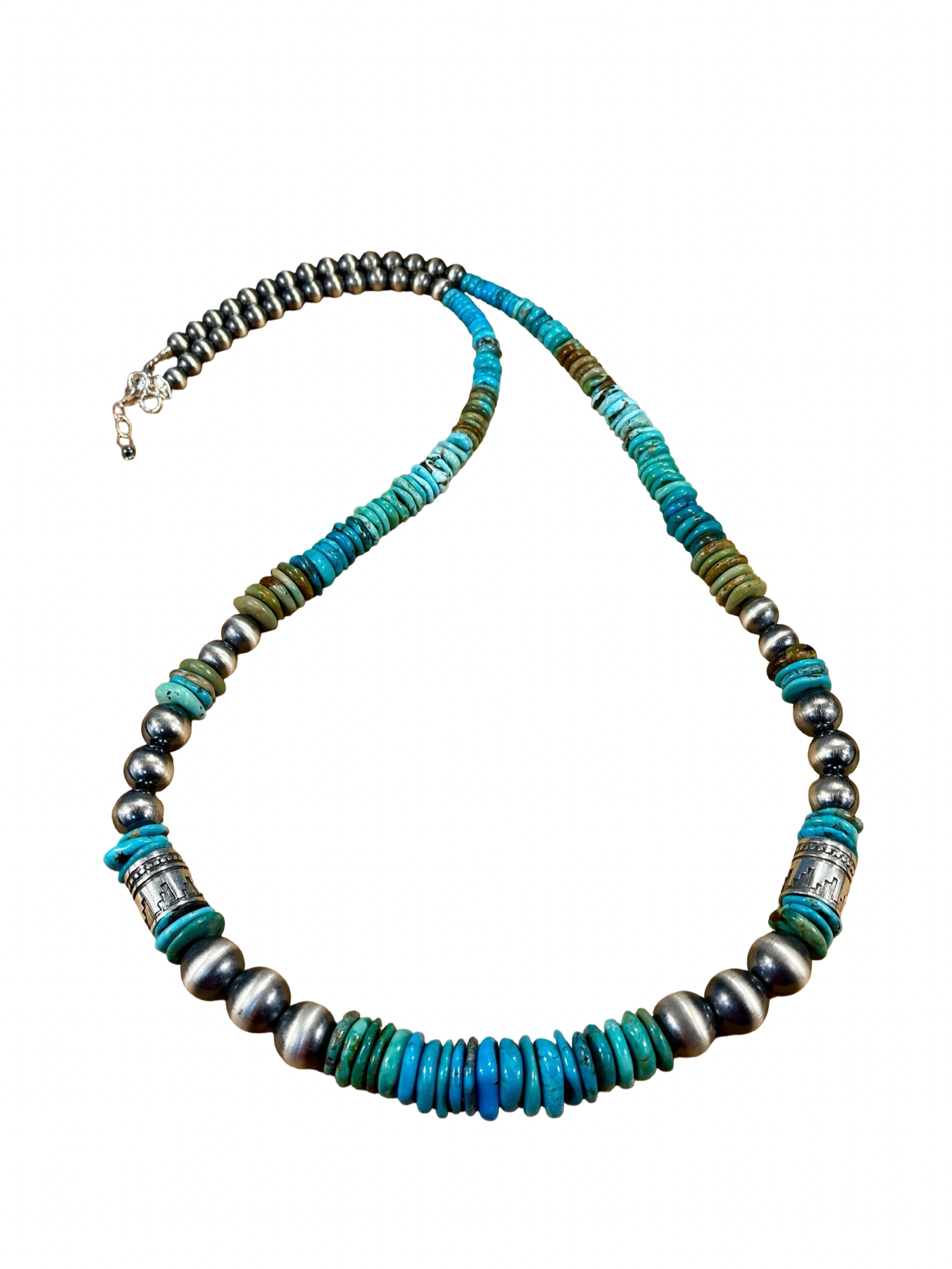 Kingman Turquoise Disc & Sterling Pearl Necklace