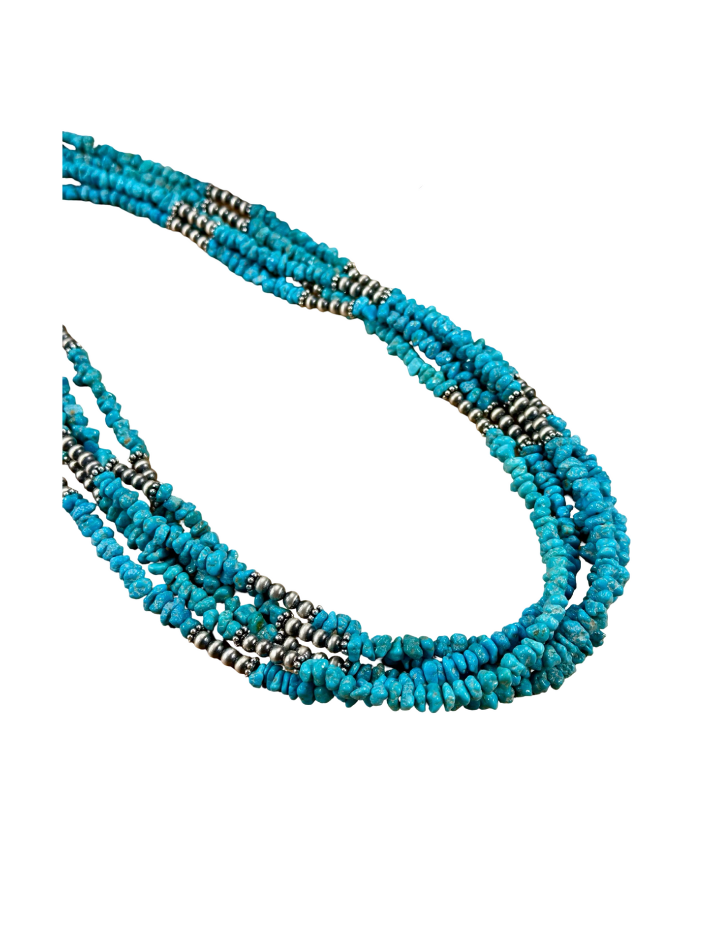 Kingman Turquoise Chip & Sterling Pearl Necklace