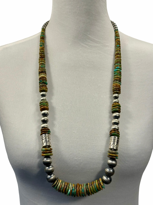 Kingman Multi Color Disc & Sterling Pearl Necklace