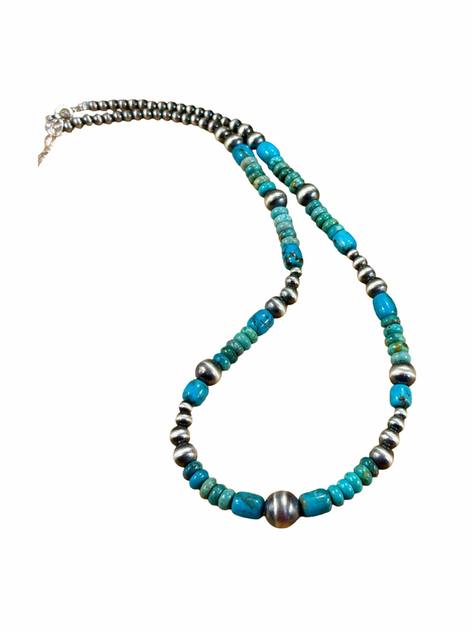 Kingman Turquoise & Silver Pearl Necklace