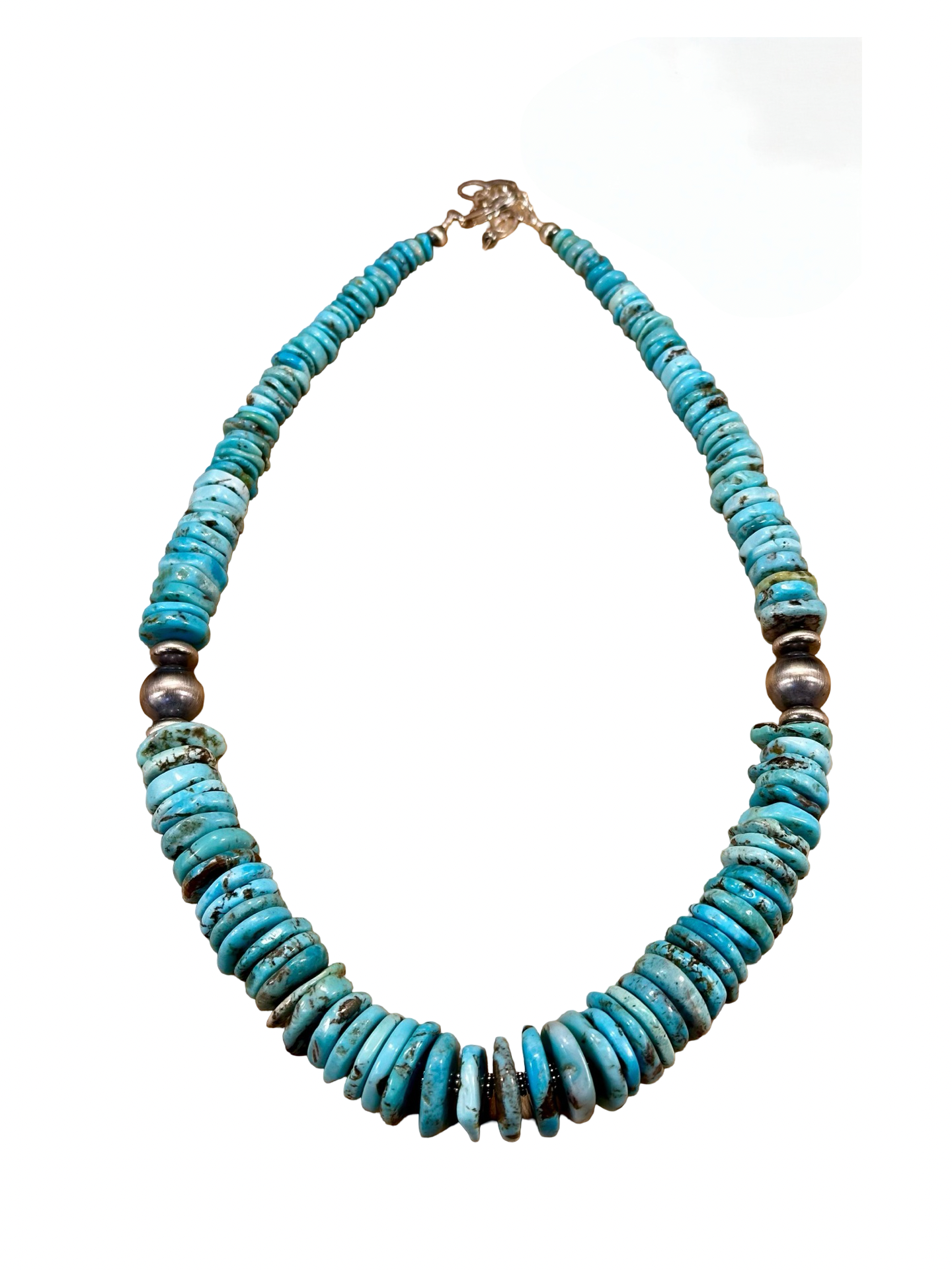 Kingman Turquoise Disc & Sterling Silver Pearl Necklace