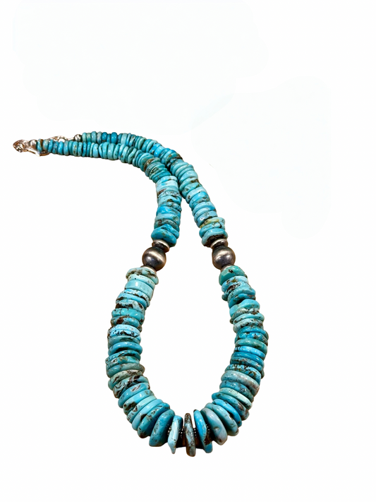 Kingman Turquoise Disc & Sterling Silver Pearl Necklace