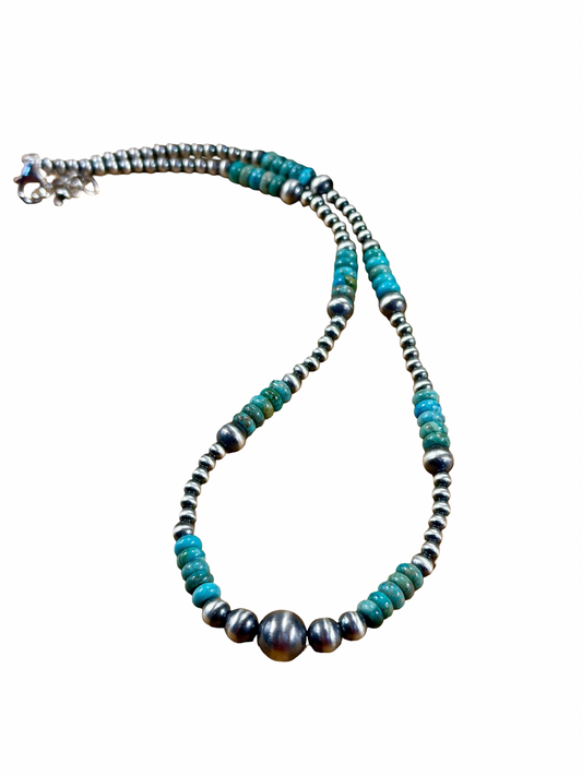 Kingman Turquoise and Silver Pearl Necklace