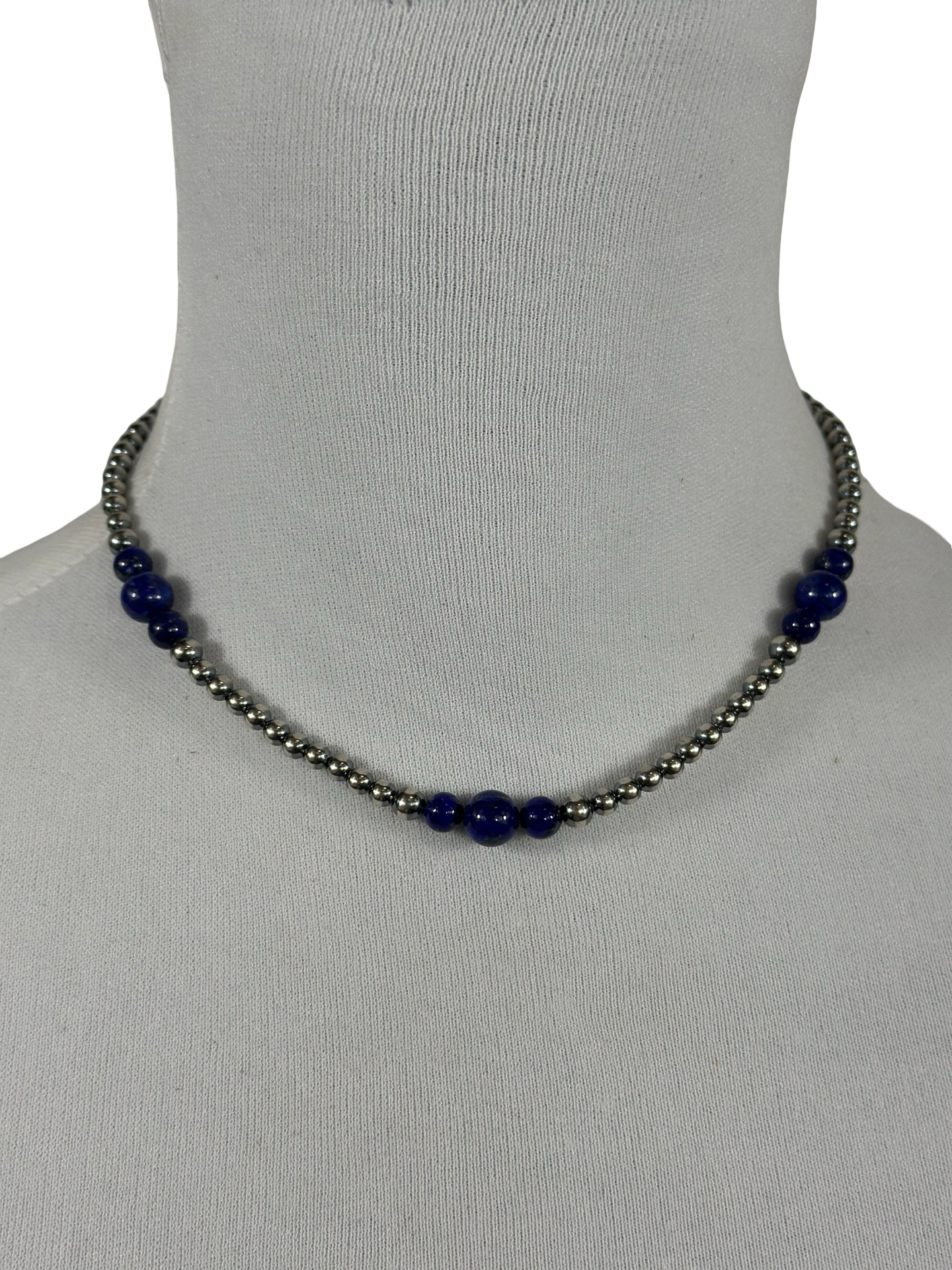 4-8mm Sterling Silver and Lapis Necklace