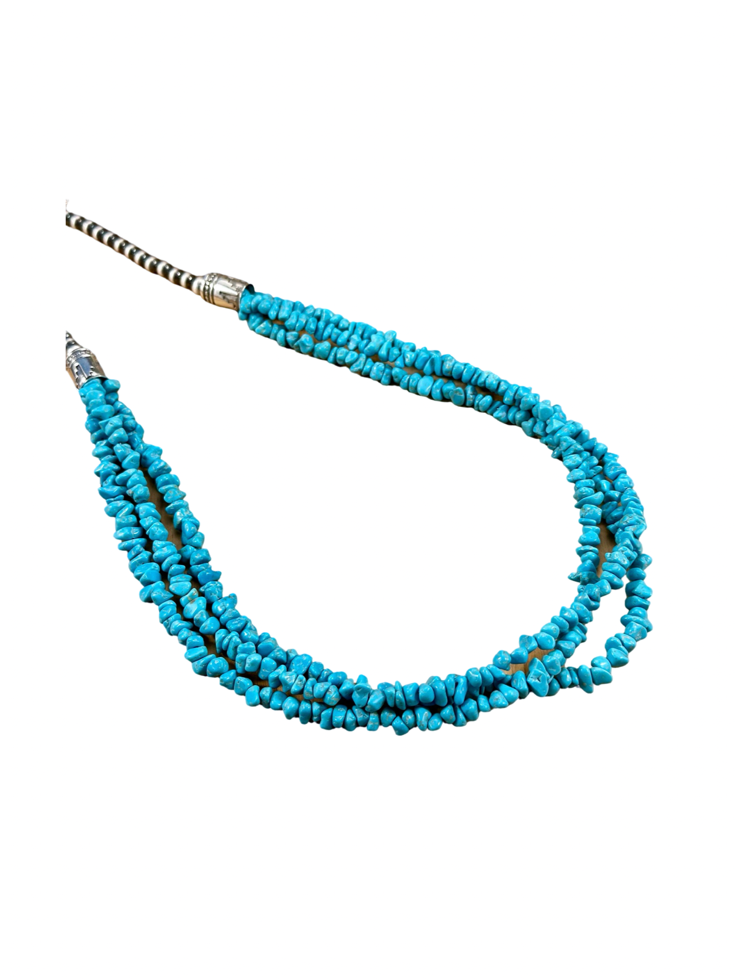 Kingman Turquoise 3 Strand Chip & Sterling Pearl Necklace