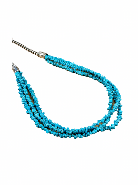 Kingman Turquoise 3 Strand Chip & Sterling Pearl Necklace