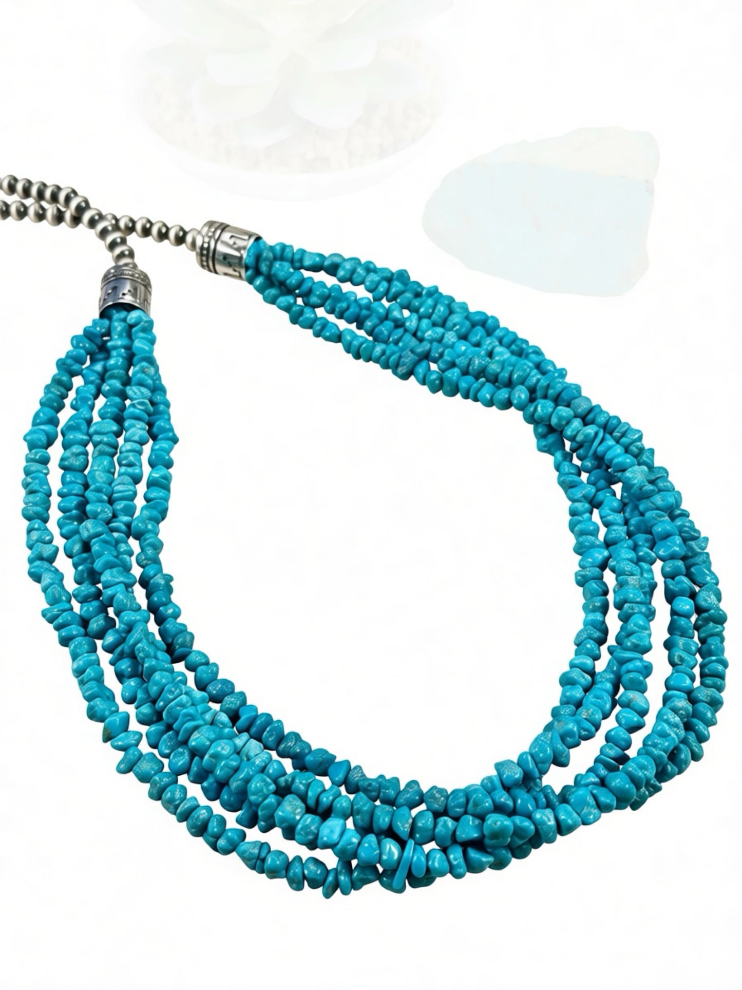 Kingman Turquoise Chip & Sterling Pearl Necklace