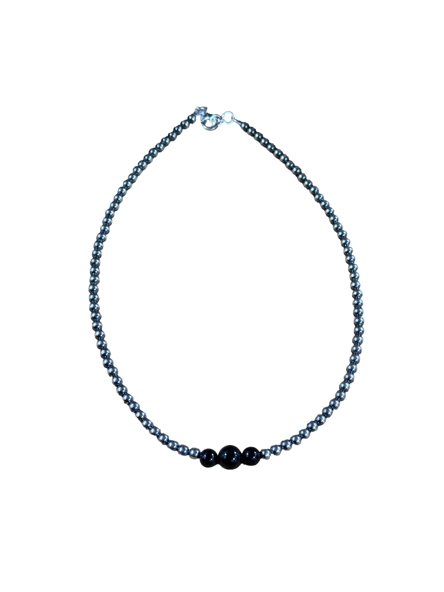 4-6-8mm Sterling Silver and Black Onyx Necklace
