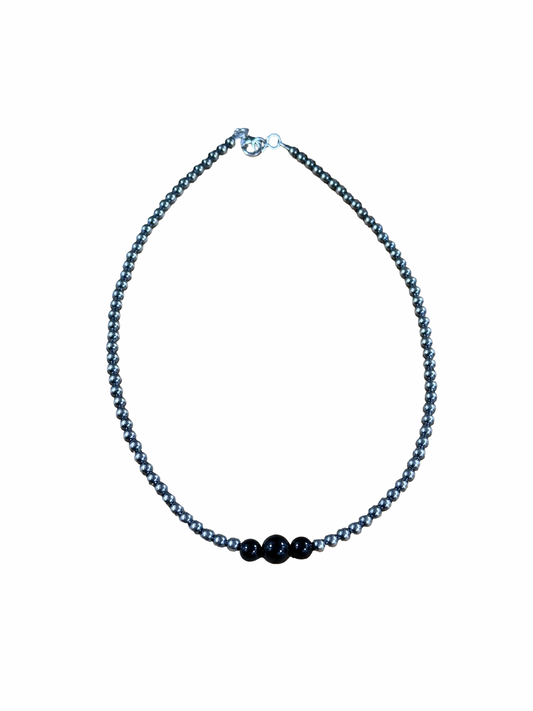 4-6-8mm Sterling Silver and Black Onyx Necklace