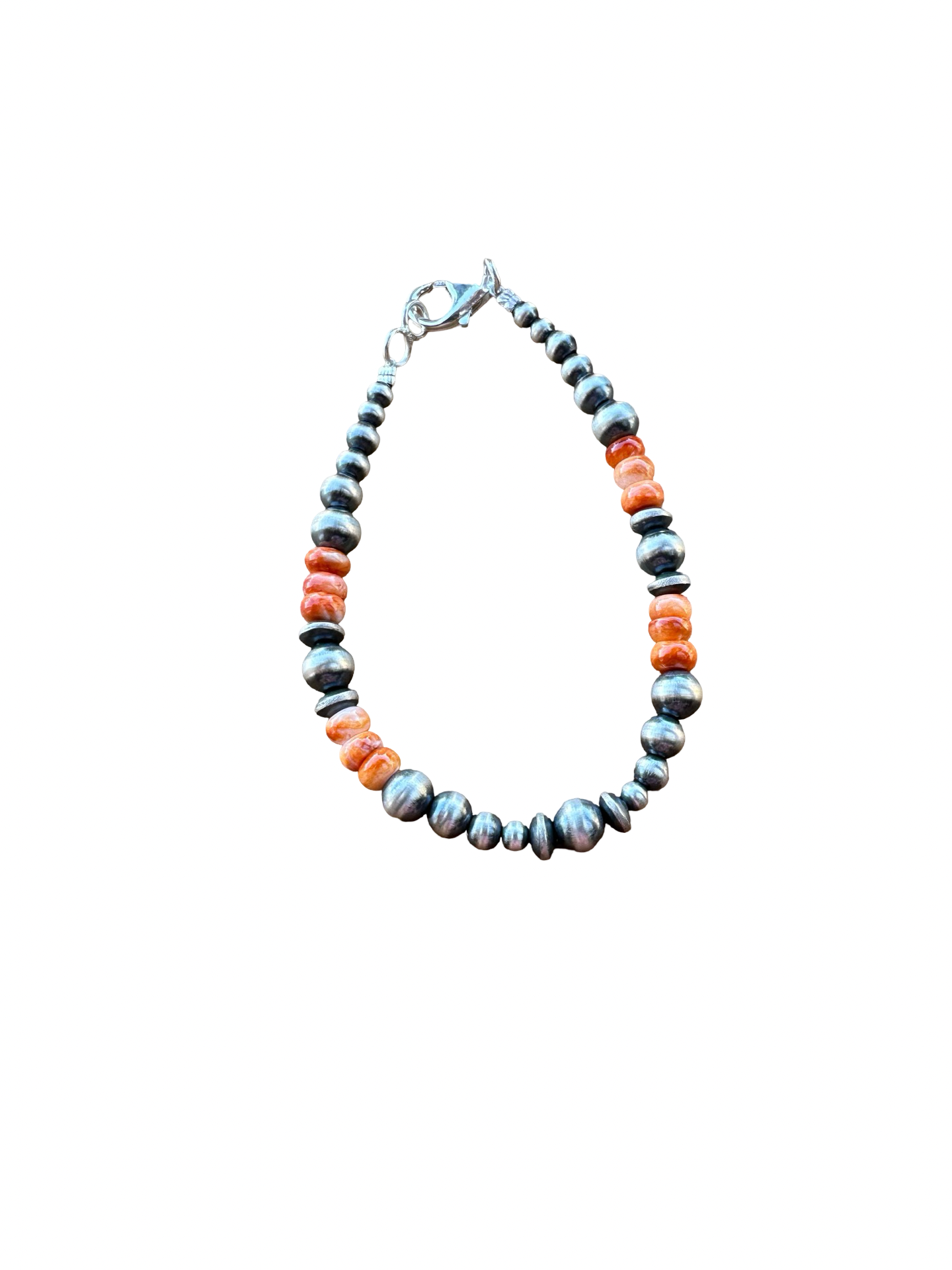 Sterling Pearl & Orange Spiny Bead Bracelet