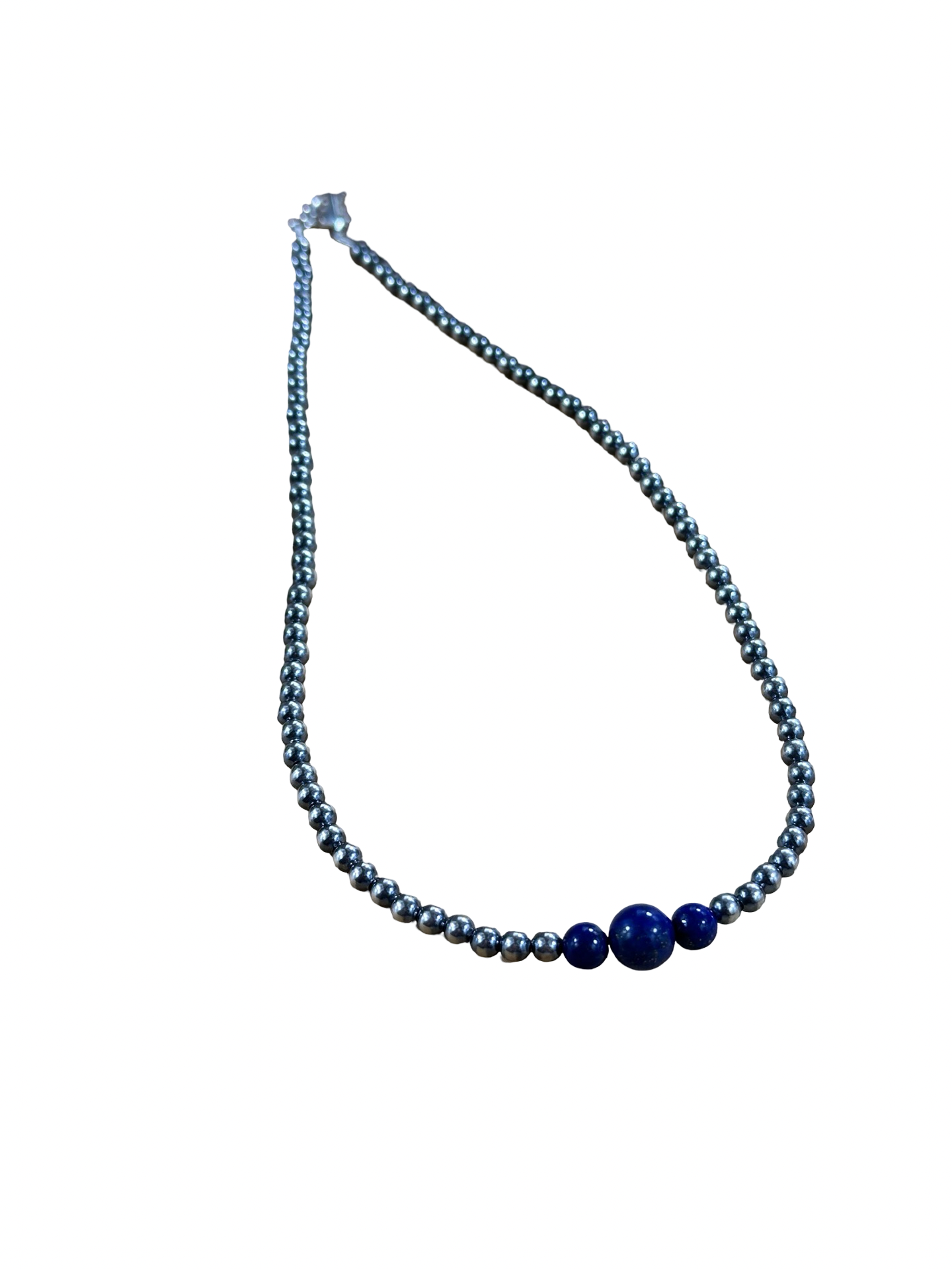 4-6-8mm Sterling Silver and Lapis Necklace