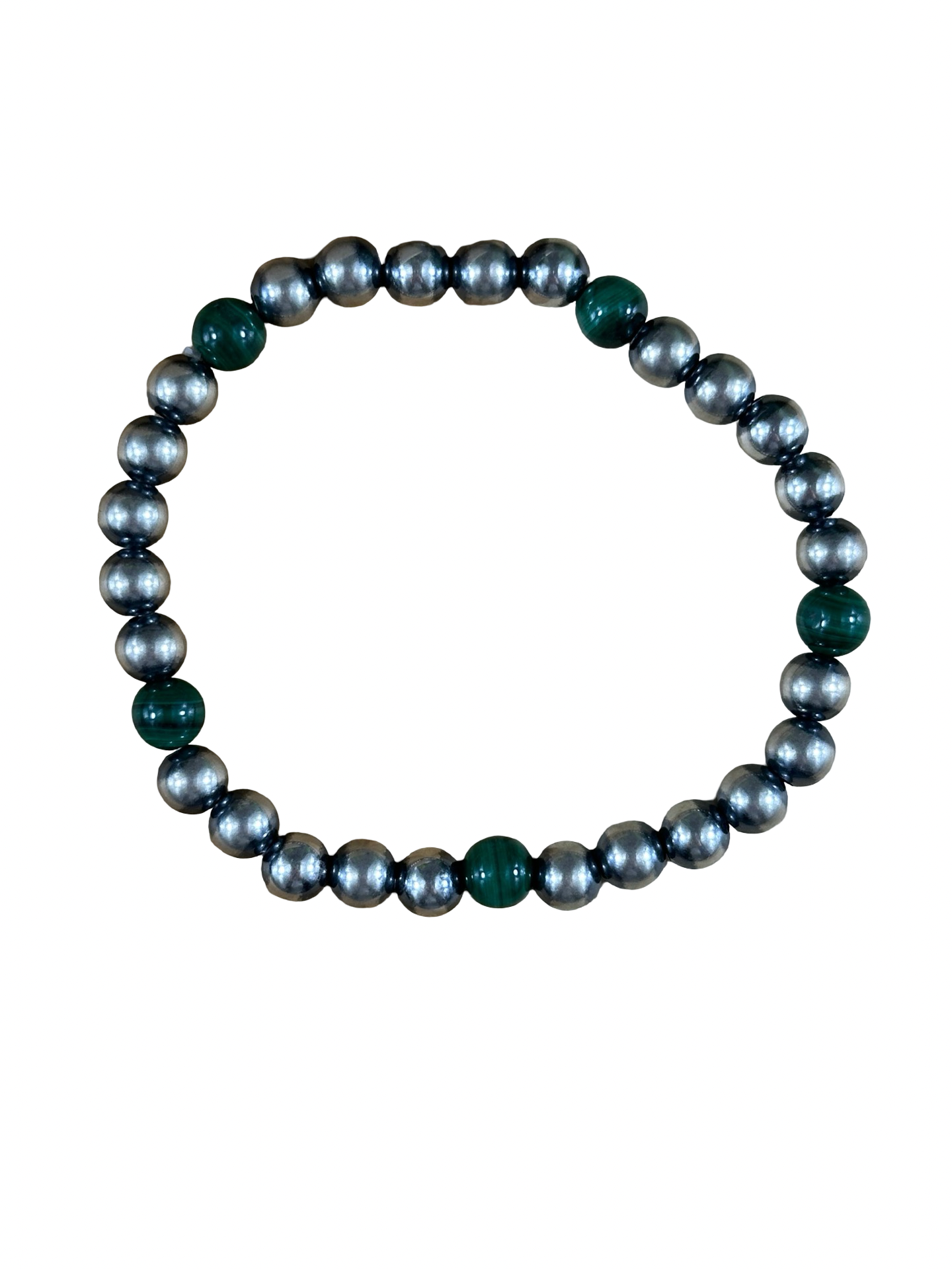 Malachite & Sterling Pearl Stretch Bracelet