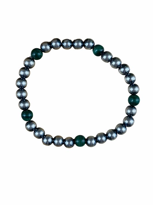 Malachite & Sterling Pearl Stretch Bracelet