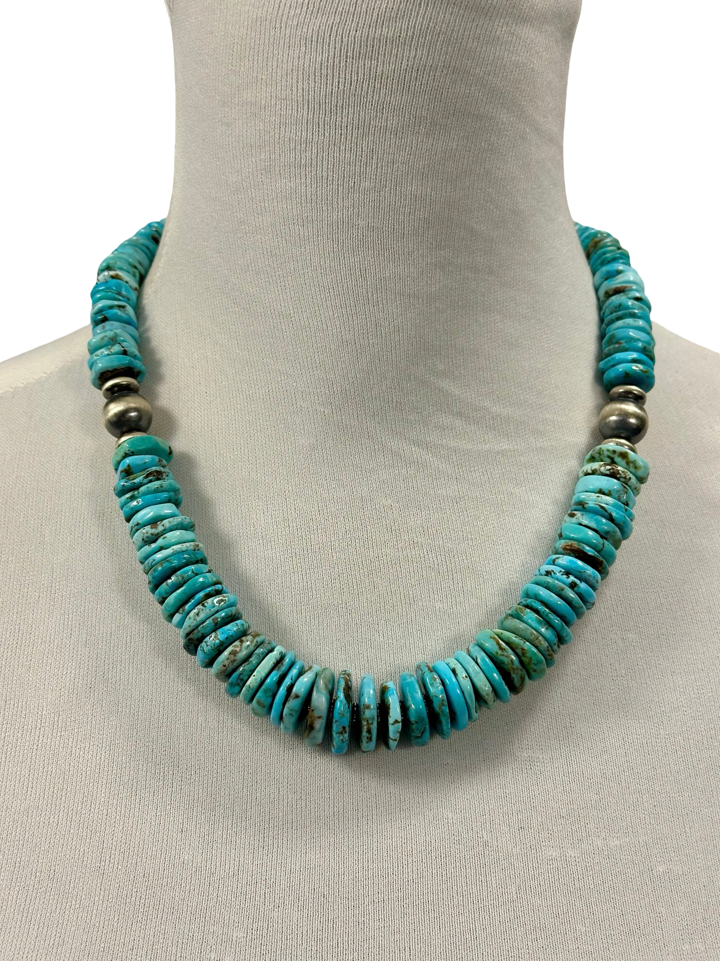 Kingman Turquoise Disc & Sterling Silver Pearl Necklace