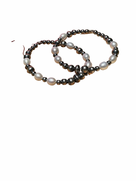 Freshwater and Silver Pearl Hoop Earrings