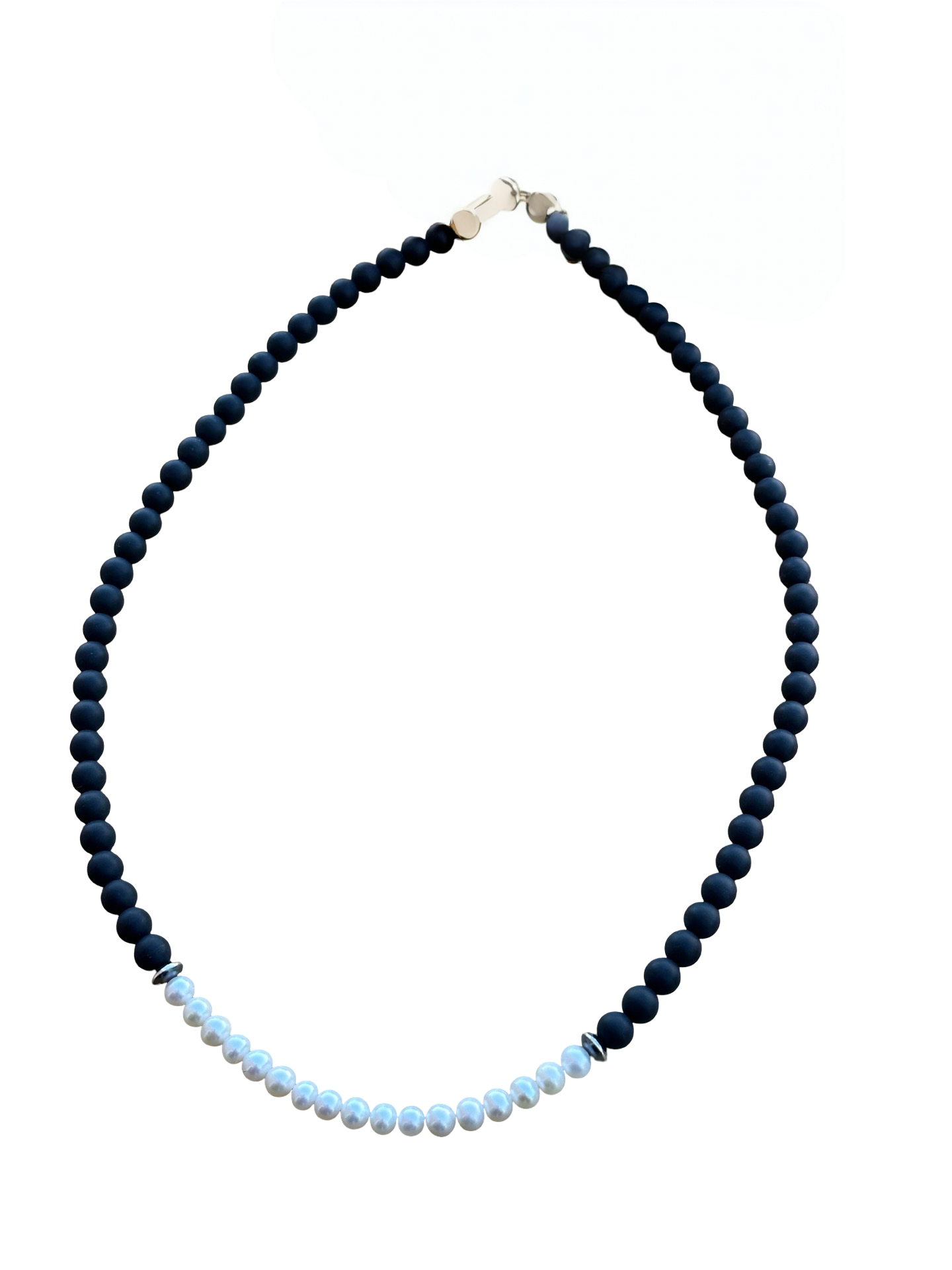 20" Matte Onyx Beads and Freshwater Pearls Necklace