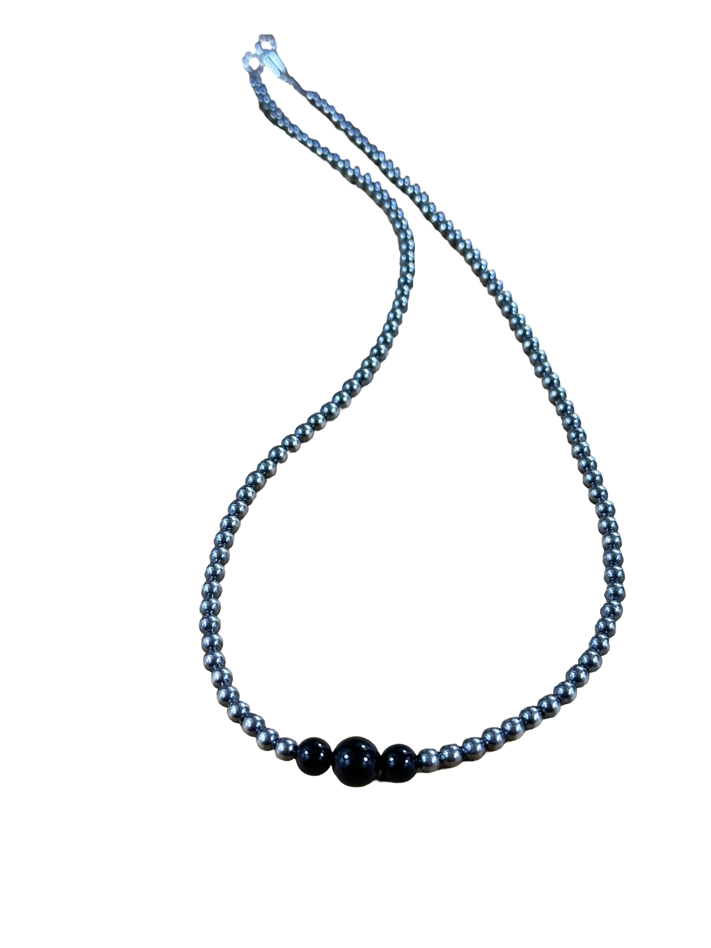 4-6-8mm Sterling Silver and Black Onyx Necklace