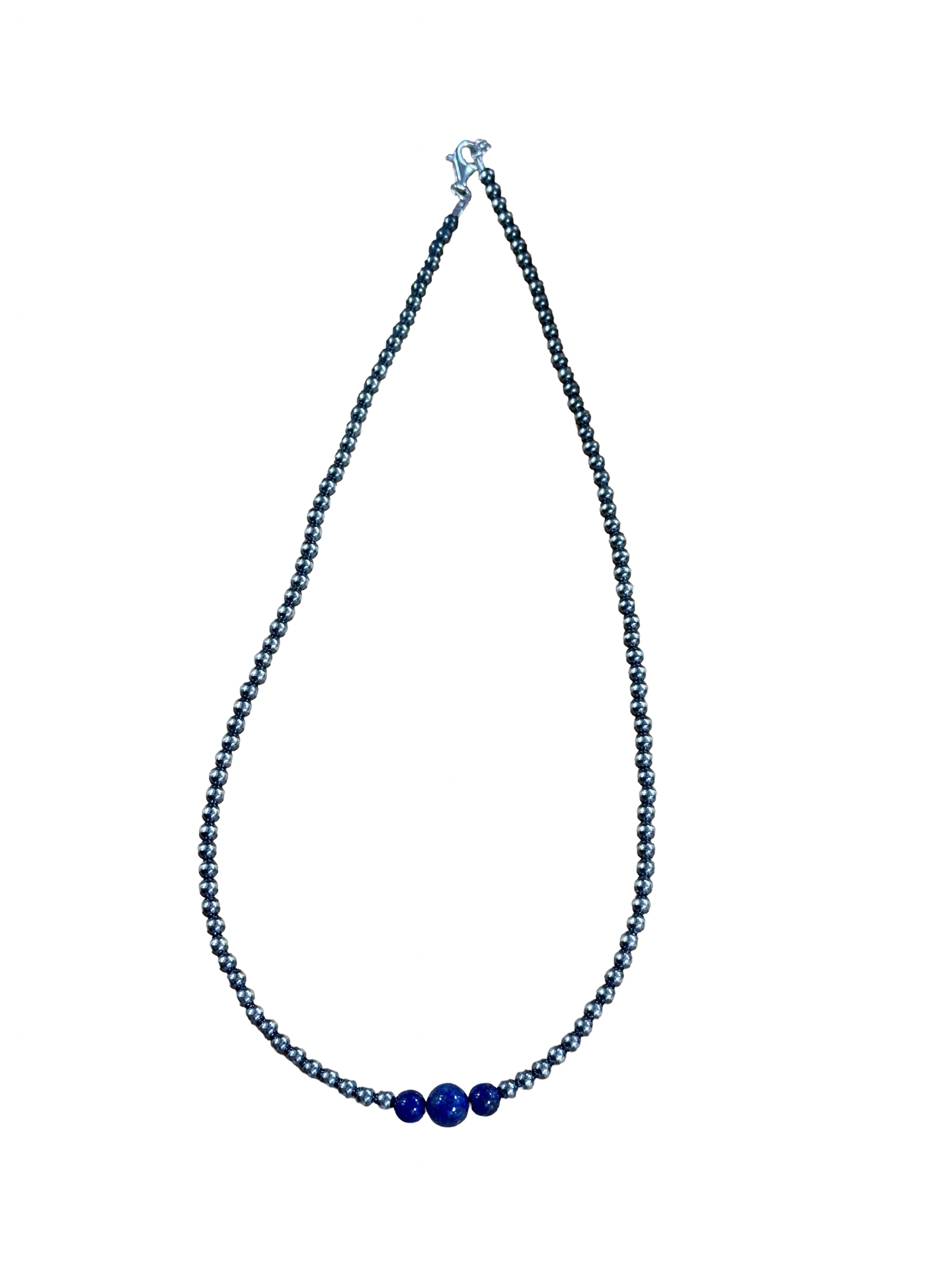4-6-8mm Sterling Silver and Lapis Necklace