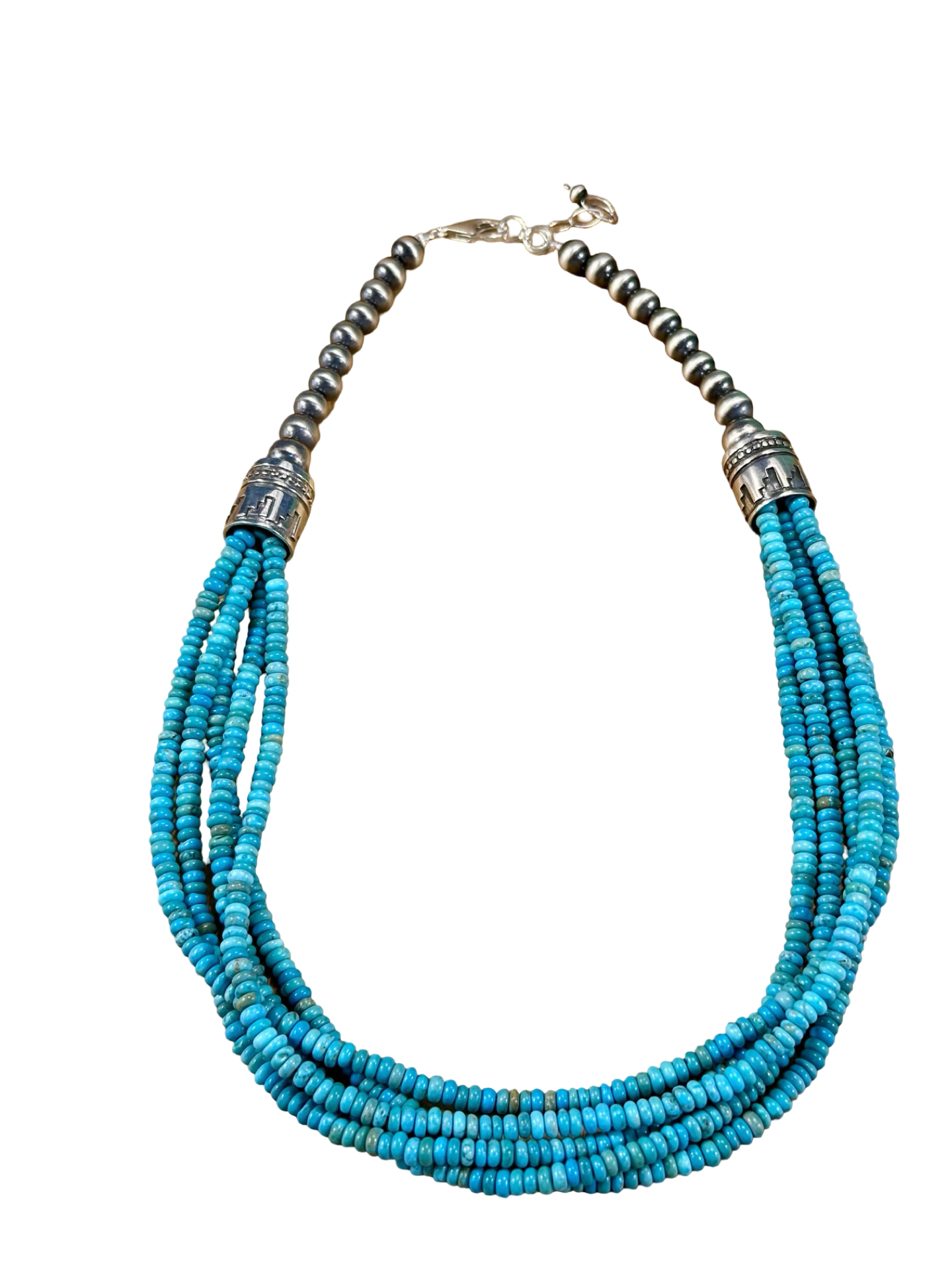 Kingman Turquoise Bead & Sterling Pearl Necklace