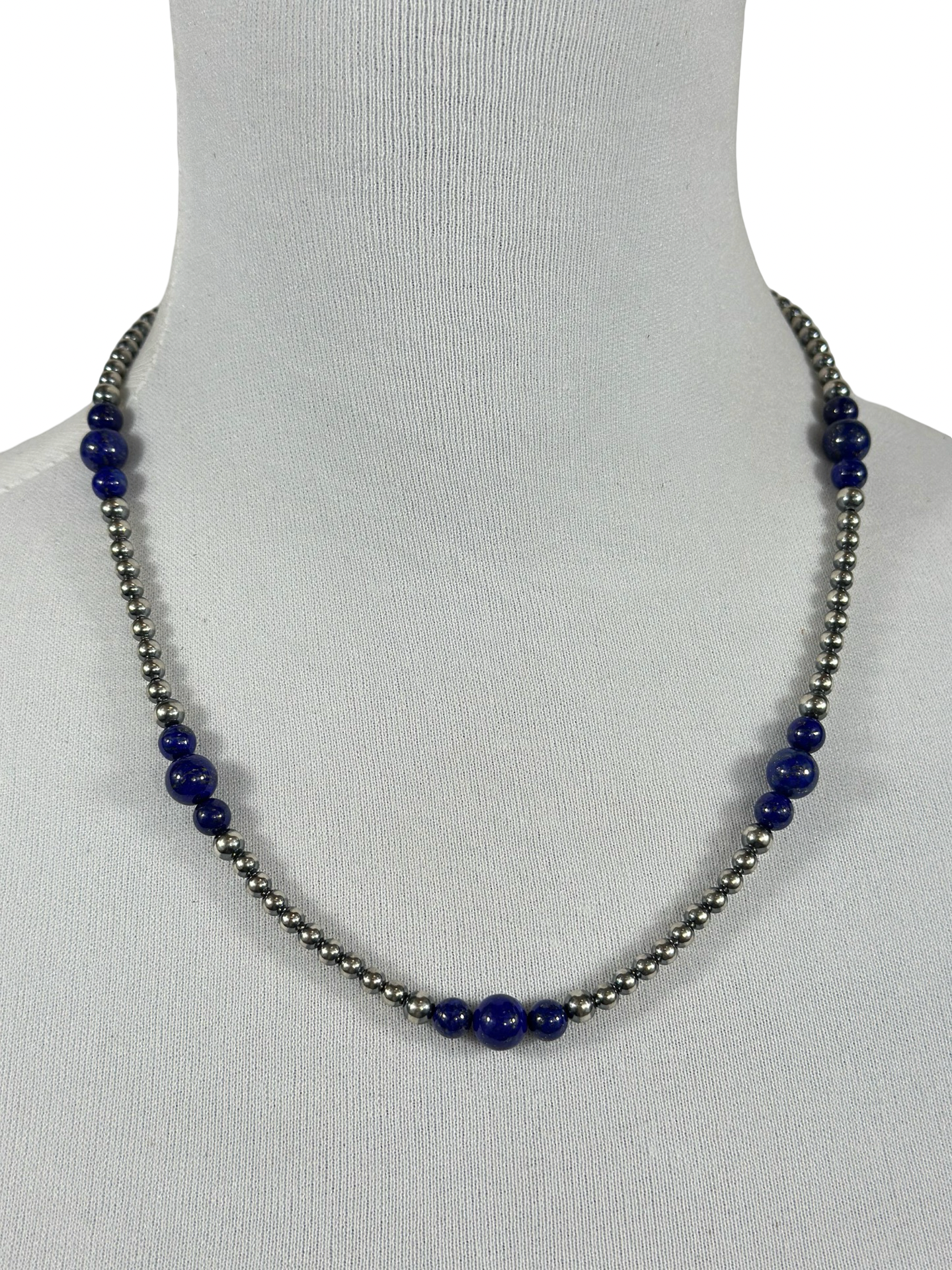 4-8mm Sterling Silver and Lapis Necklace