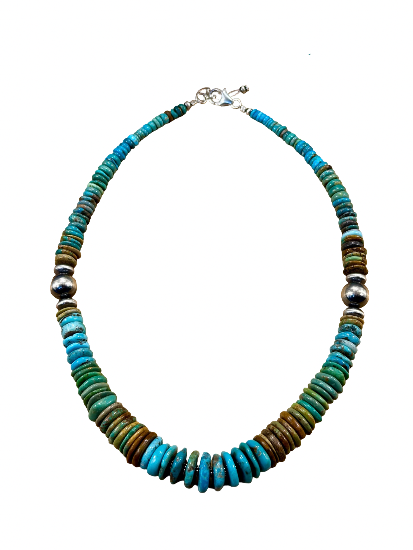 Kingman Turquoise Multi Color Disc & Sterling Silver Pearl Necklace