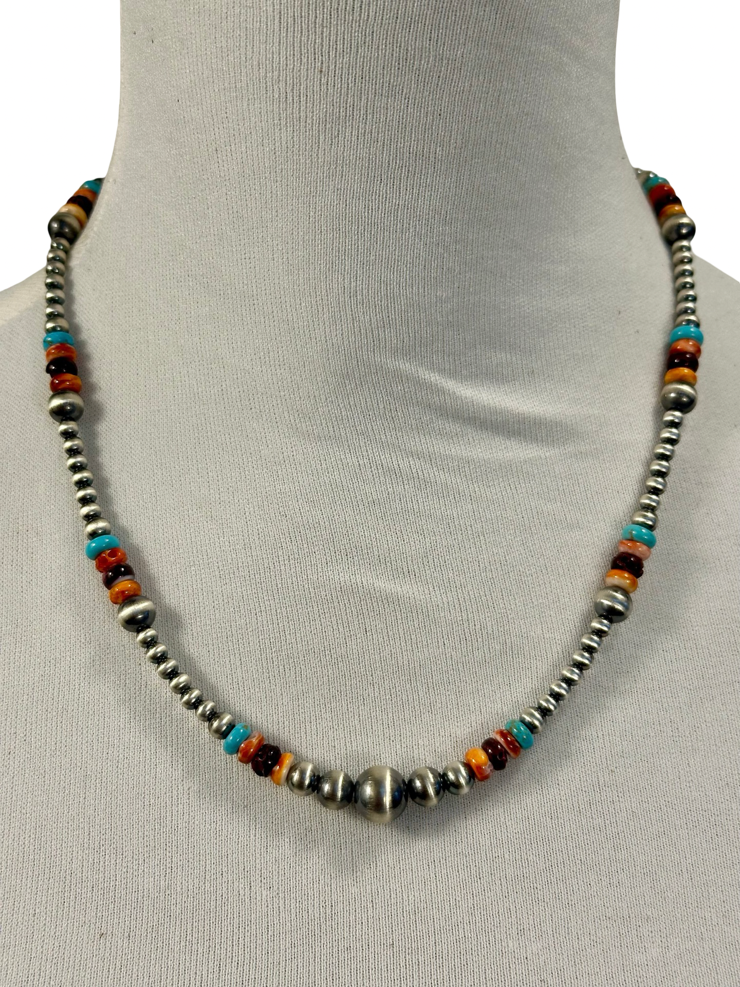 Multi-Color Bead and Sterling Pearl Necklace