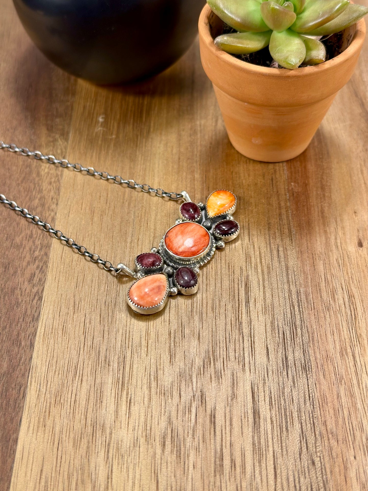 Spiny Cluster Bar Sterling Silver Necklace