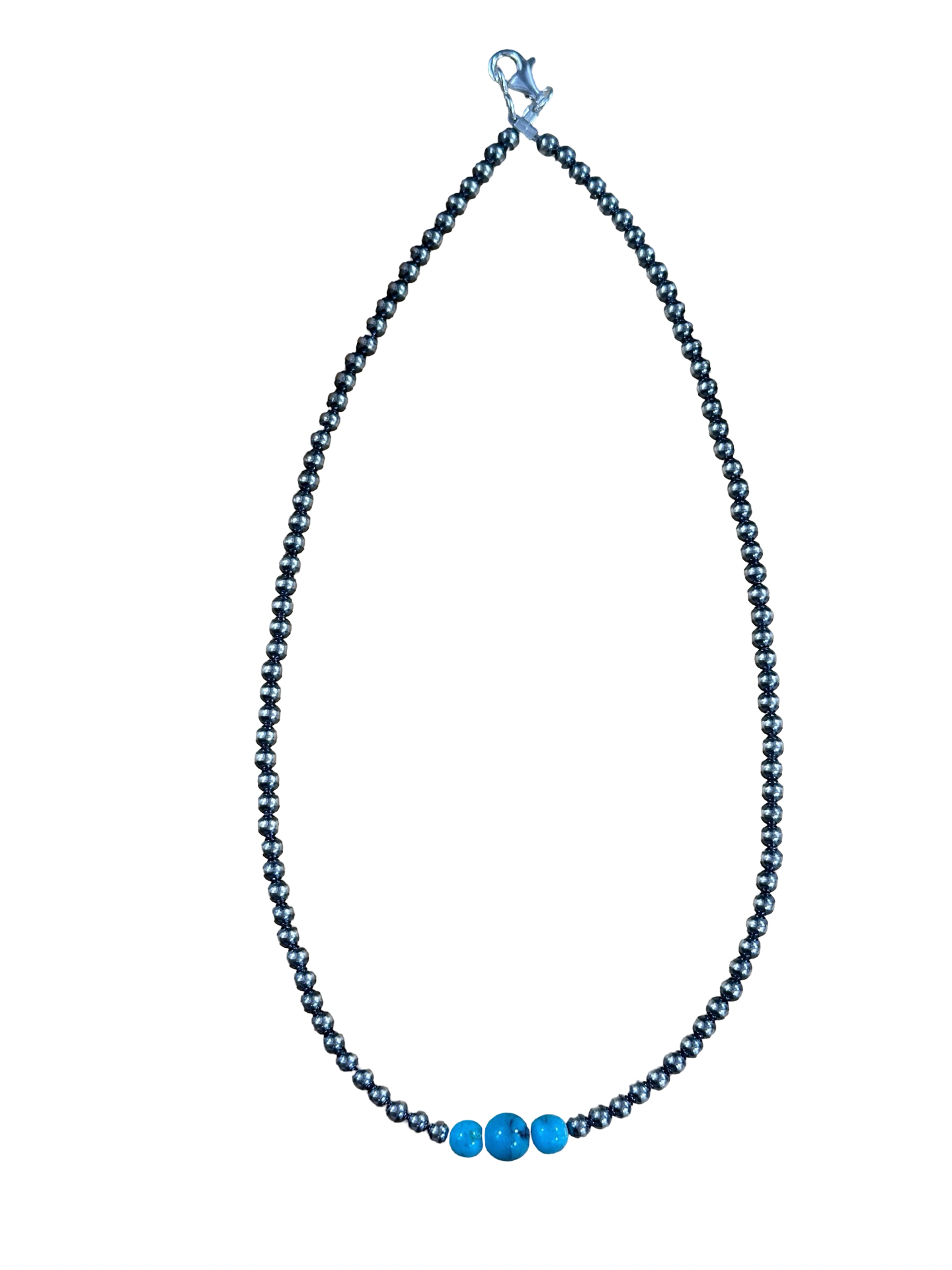 4-6-8mm Sterling Silver and Kingman Turquoise Necklace