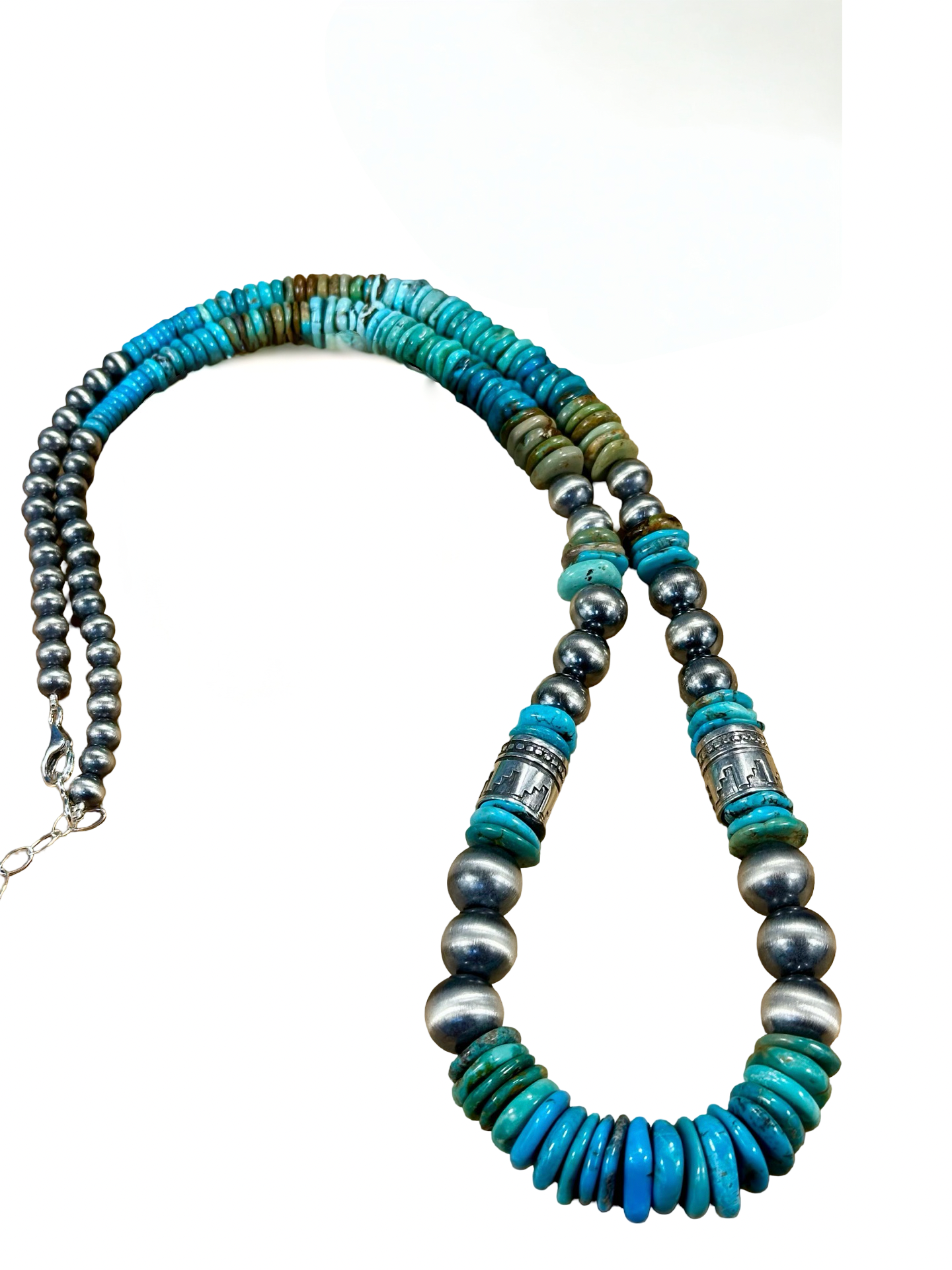 Kingman Turquoise Disc & Sterling Pearl Necklace