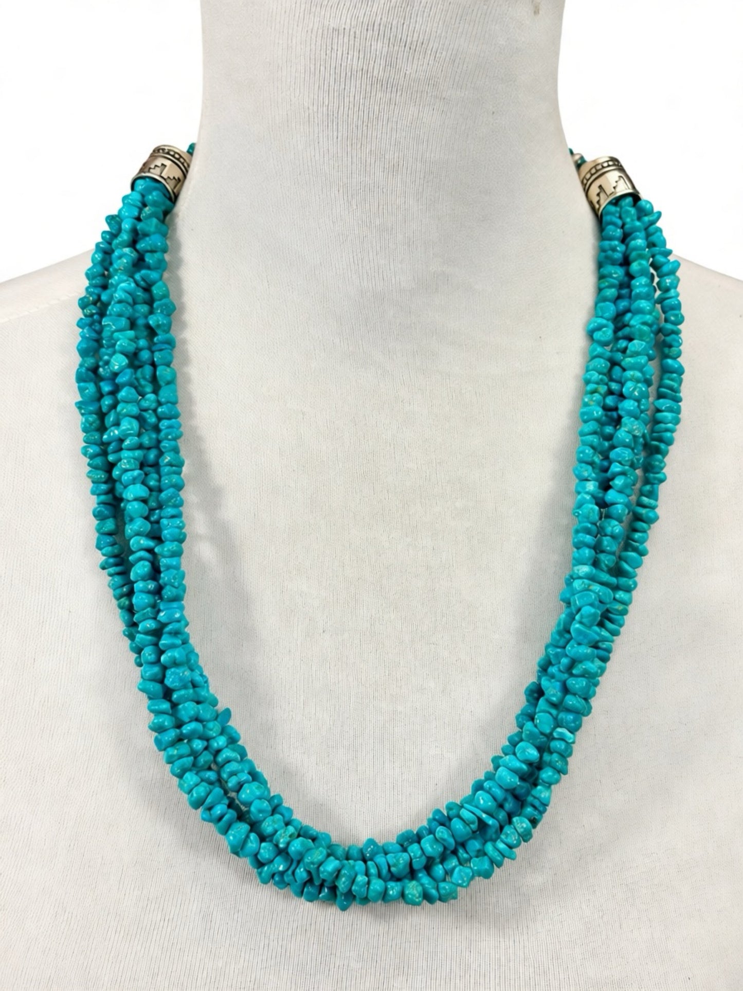 Kingman Turquoise Chip & Sterling Pearl Necklace