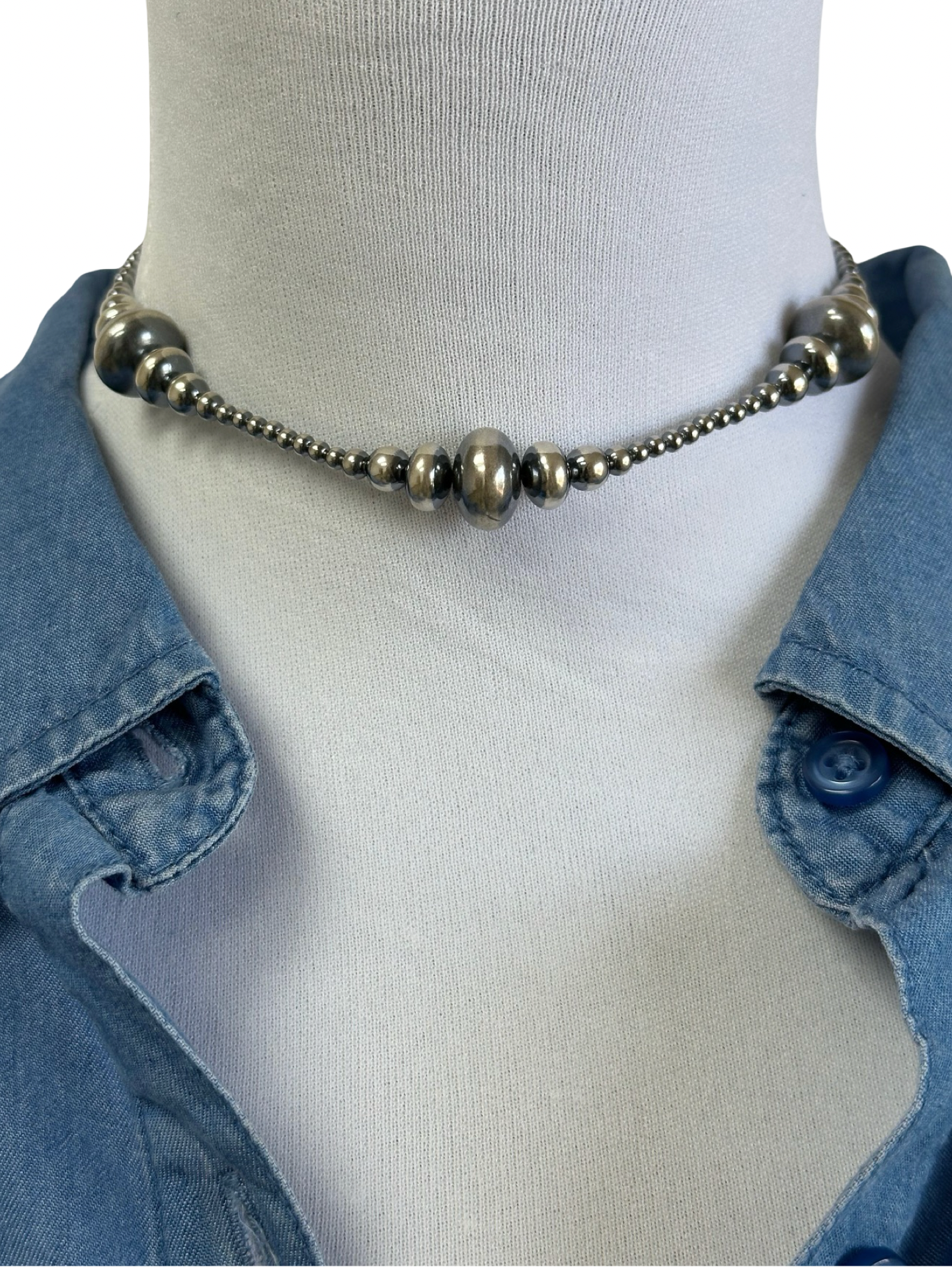 3-9MM Rondelle Sterling Pearls Necklace