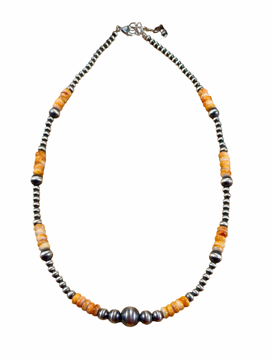 Spiny Oyster & Sterling Pearl Bead Necklace
