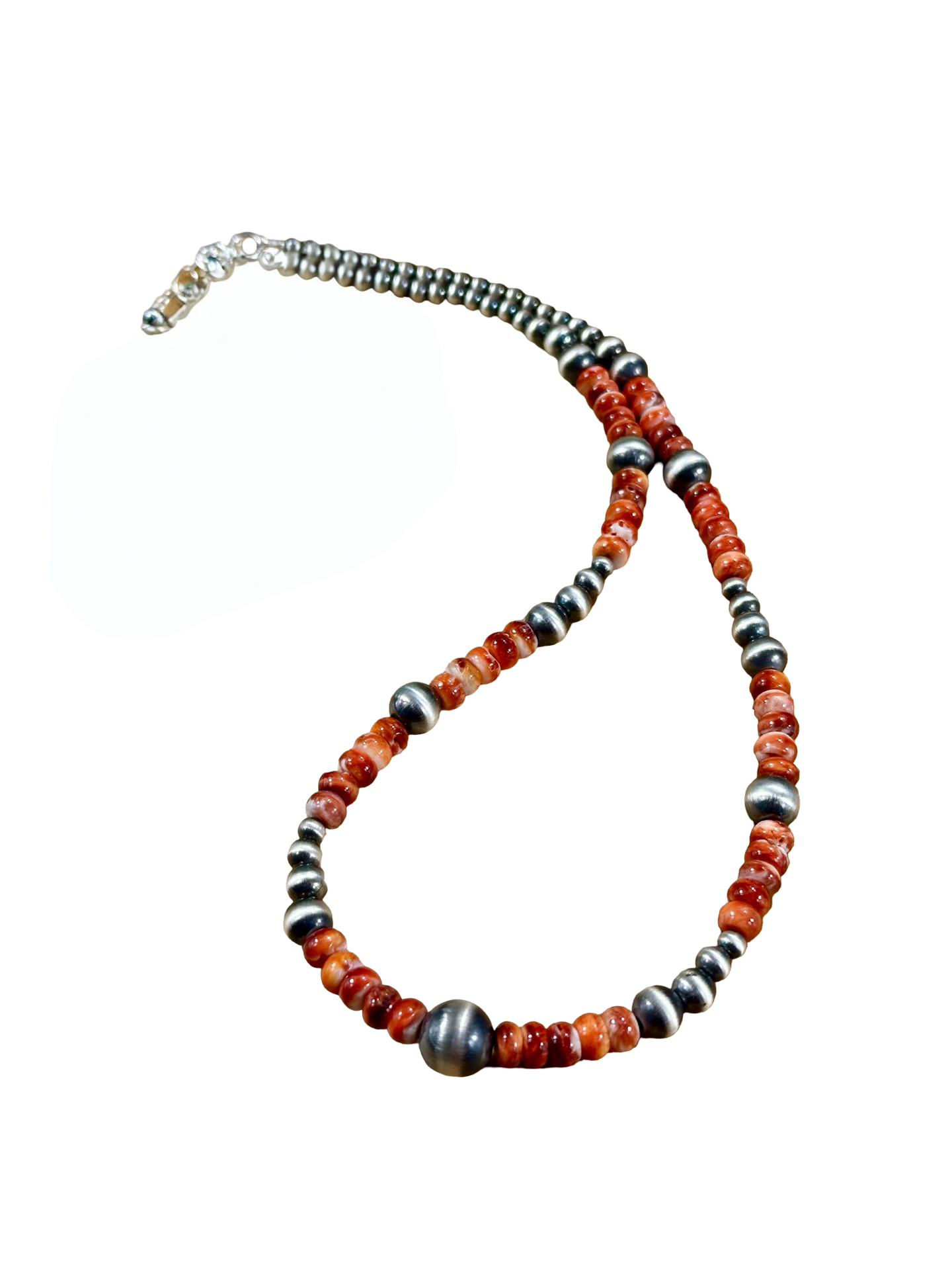 Red Spiny Oyster & Silver Pearl Bead Necklace