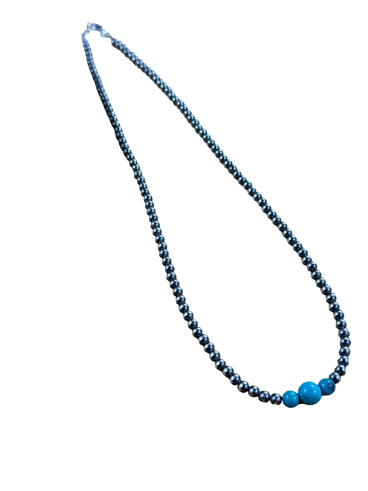 4-6-8mm Sterling Silver and Kingman Turquoise Necklace