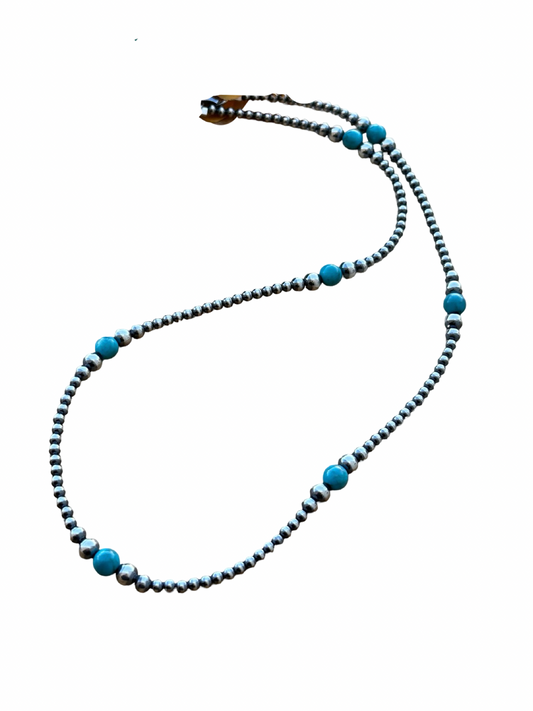 20" Sterling Pearl and Turquoise Necklace