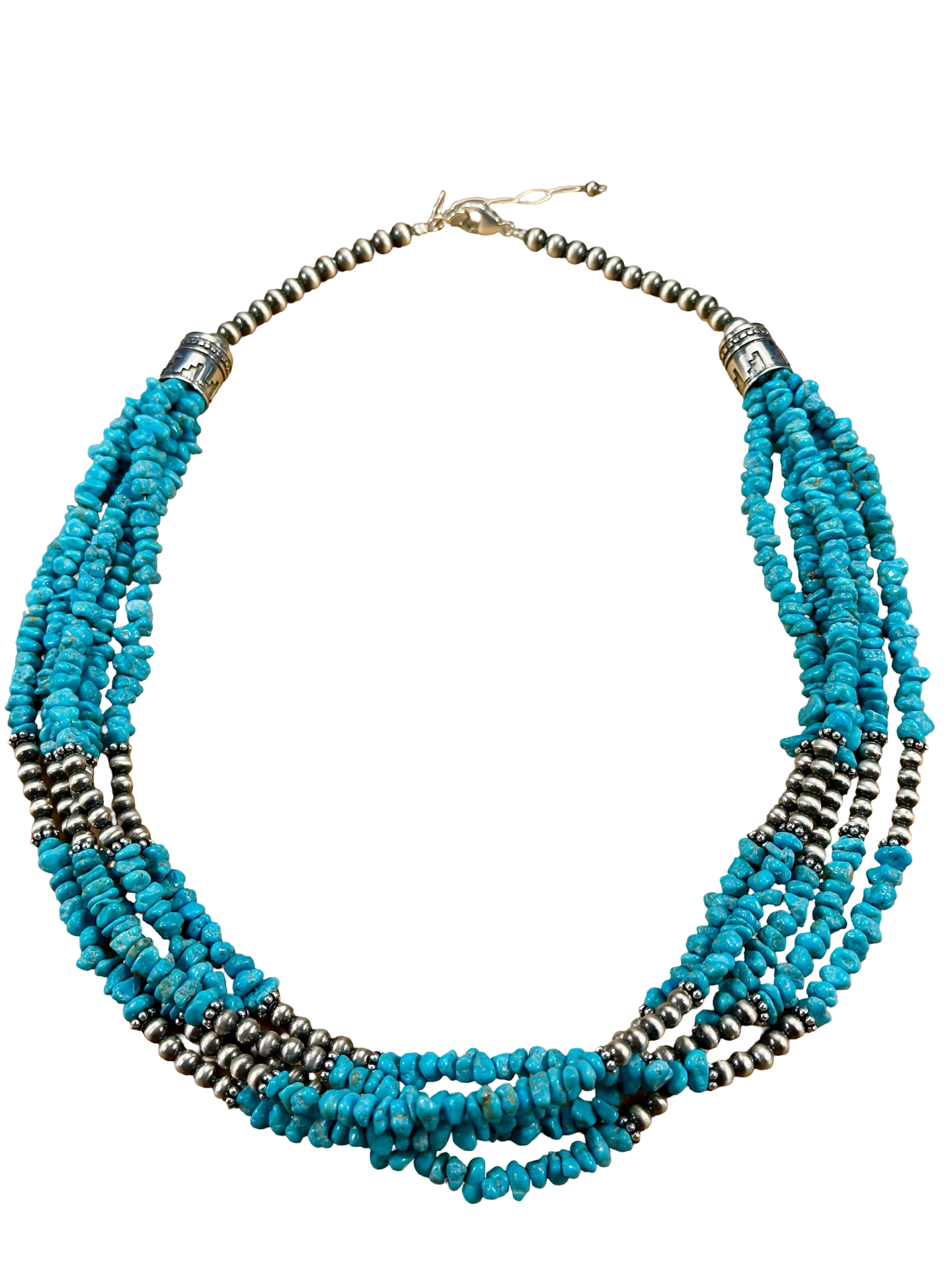 Kingman Turquoise Chip & Sterling Pearl Necklace