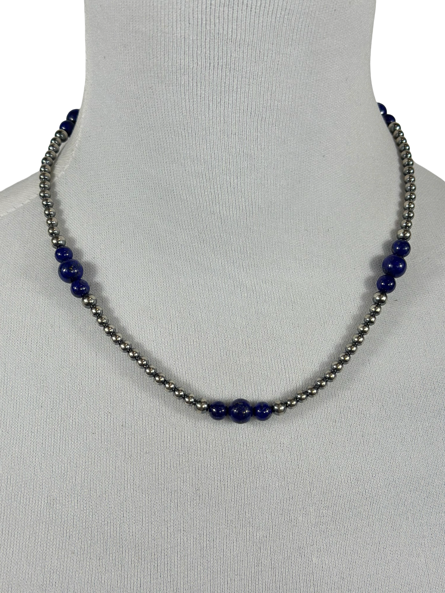 4-8mm Sterling Silver and Lapis Necklace
