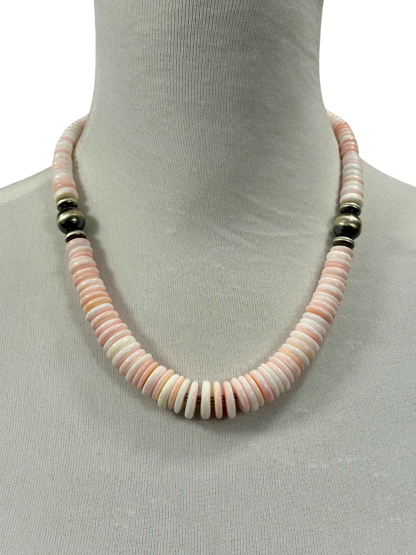 Pink Conch Disc & Sterling Silver Pearl Necklace